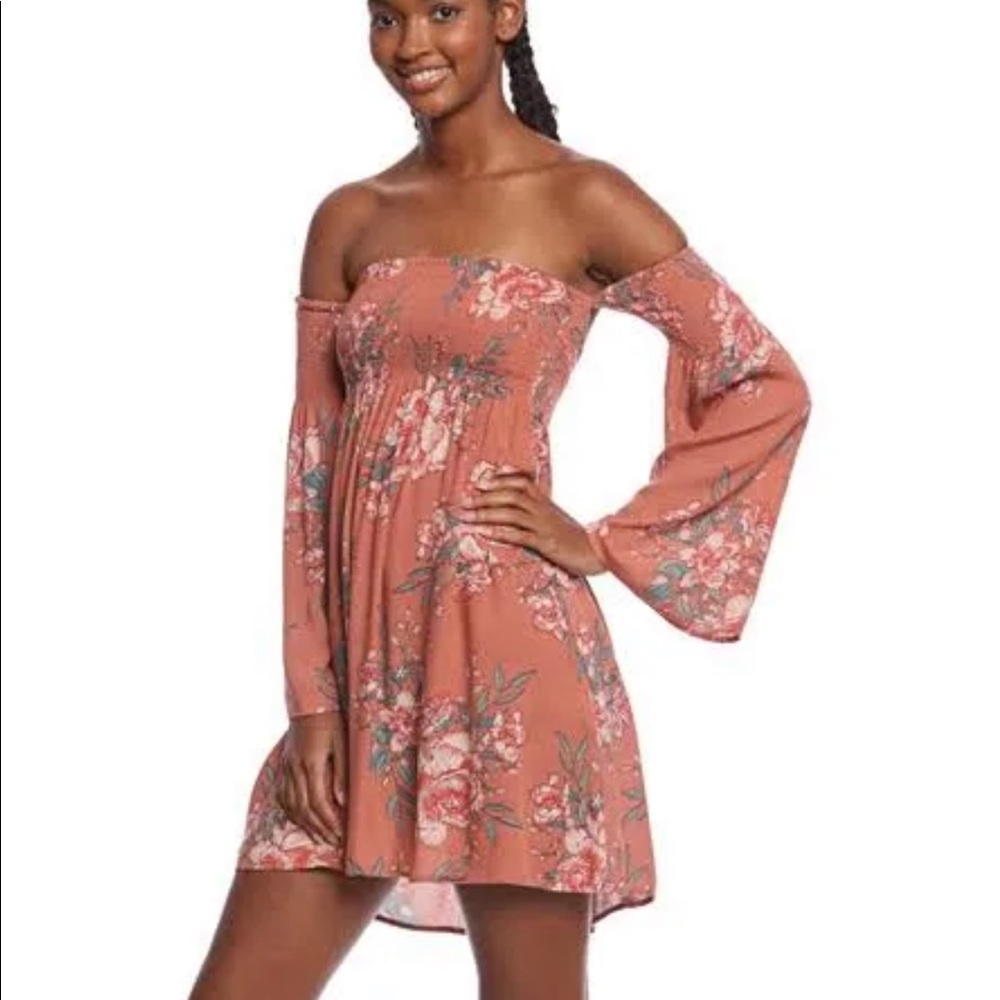 Billabong Rust Pink Floral Off-Shoulder Dress - Picture 14 of 14